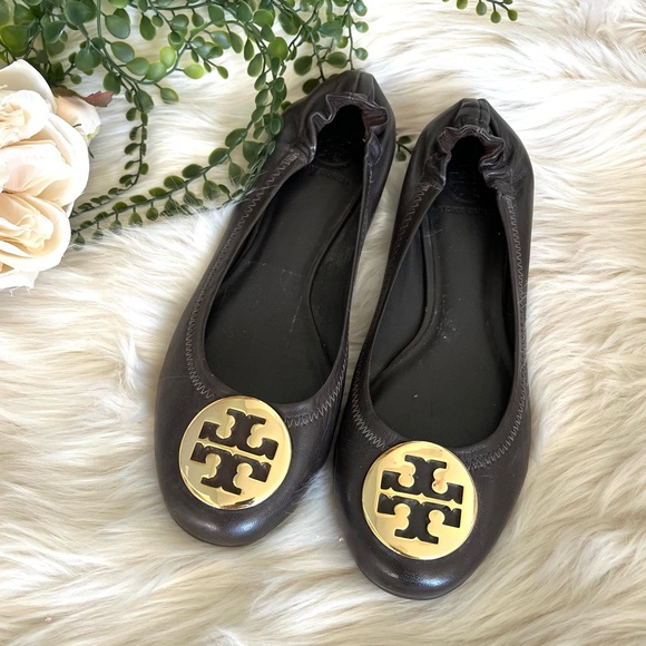 Tory Burch Shoes - Tory Buch Reva Flats Brown Gold